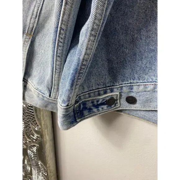 NWT LEVI'S JEAN JACKET MENS PREMIUM TRUCKER DISTRESSED PATCHWORK DENIM BLUE